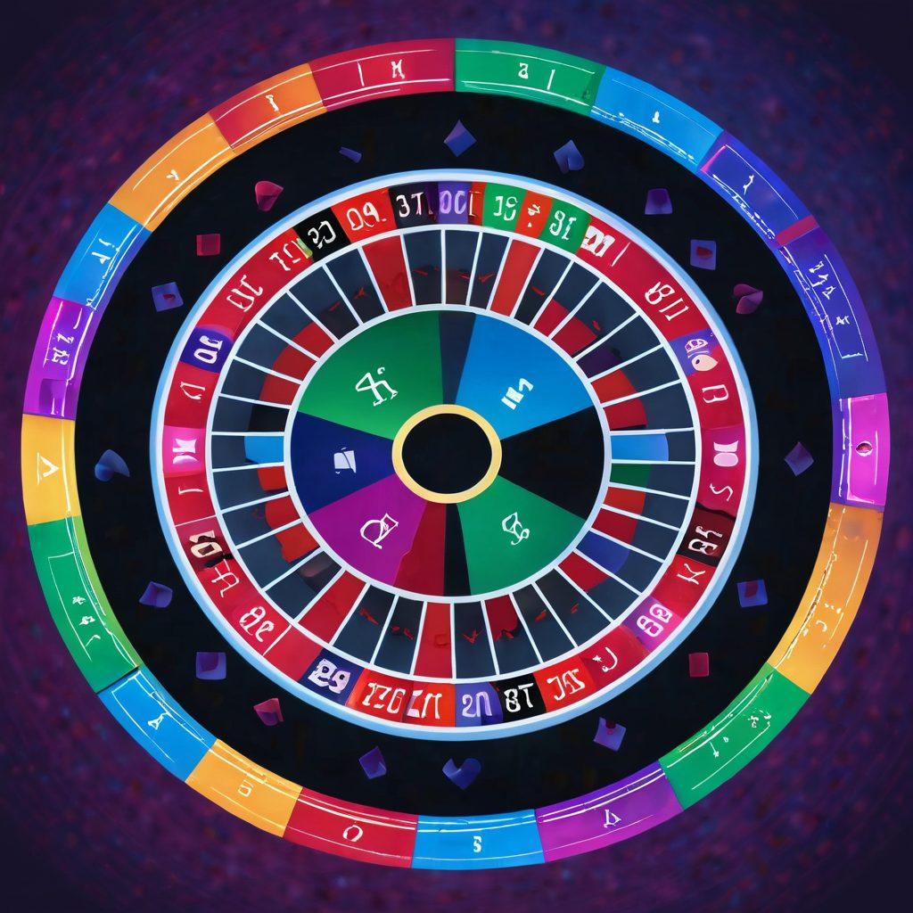 A vibrant roulette wheel, where the slots represent different aspects of cancer awareness and wellness, surrounded by poker chips symbolizing hope and support. In the background, silhouettes of people engaging in healthy activities interspersed with gambling themes, such as cards and dice. Bright colors reflecting a lively atmosphere, conveying both the excitement of gambling and the seriousness of cancer awareness. super-realistic. vibrant colors. 3D.